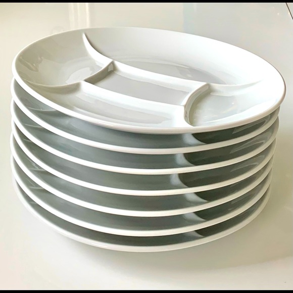 MCM Naaman Israel White Porcelain Divided Luncheon Fondue Appetizer Plates - 7pc - Picture 2 of 11